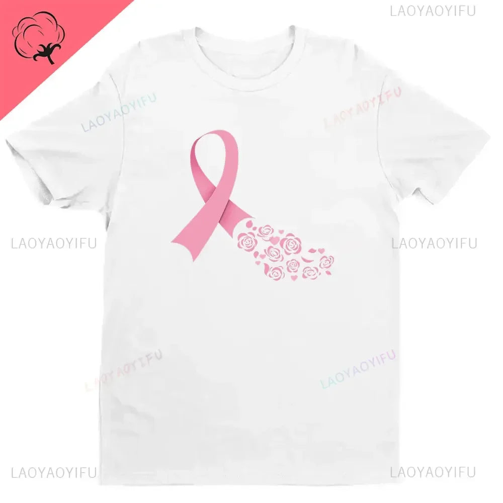 Breast Cancer Awareness We Wear Pink Awareness Ribbon Aesthetic Clothes Pink and White Tops Shirt