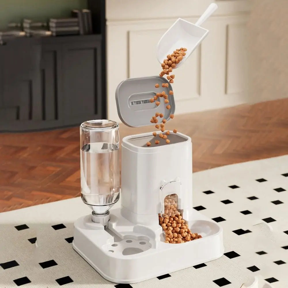 Large Capacity 2 in 1 Cat Food Dispenser Detachable with Water Fountain Automatic Cat Water Feeder Dry Wet Separation