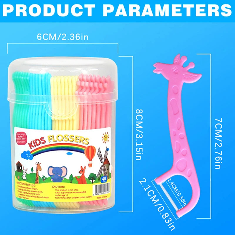 40Pcs Children's Dental Floss Animal Shape