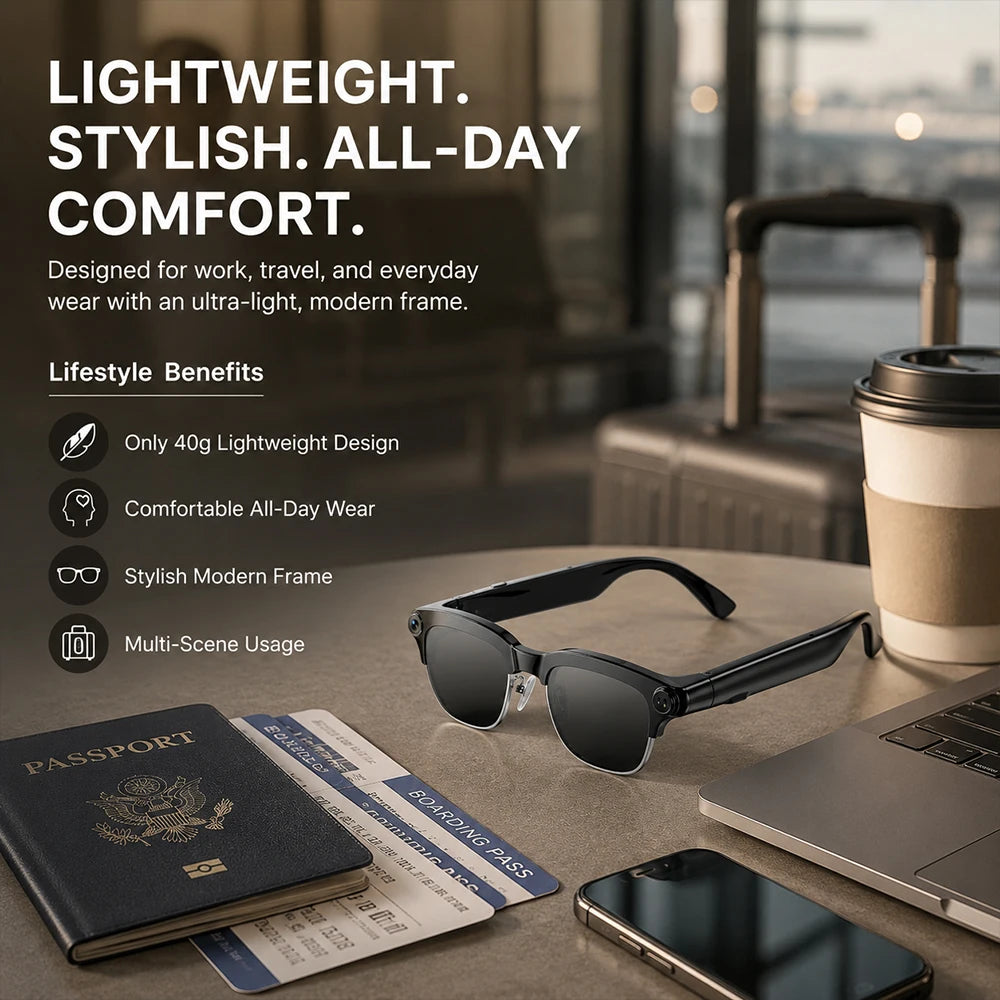 2026 New AI Smart Glasses 8MP Camera 1080P Video Recording Bluetooth Calling WiFi Transfer ENC Noise Reduction 300mAh Battery