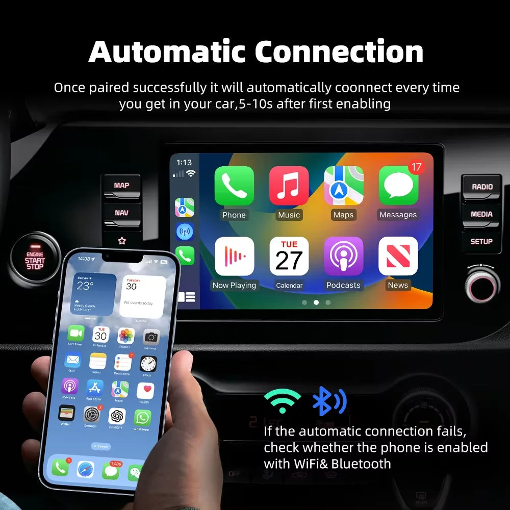 Smart 2in1 AI Box For Car With Wired CarPlay Car Intelligent Systems Wireless CarPlay Dongle Wireless Android Auto Adapter