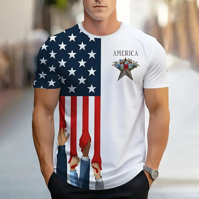 Men's Short Sleeve Summer  Sports Fitness T Shirt  Round Neck