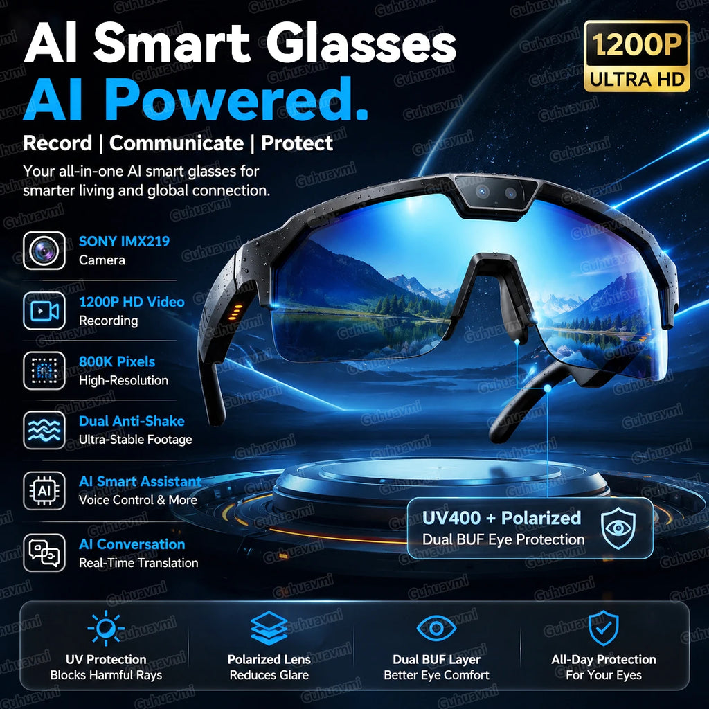 AI Smart Glasses With Camera 4K HD Video & Photo Capture, Real-Time Translation, 8MP Pixel Anti-shake Outdoor Sports Goggles Men