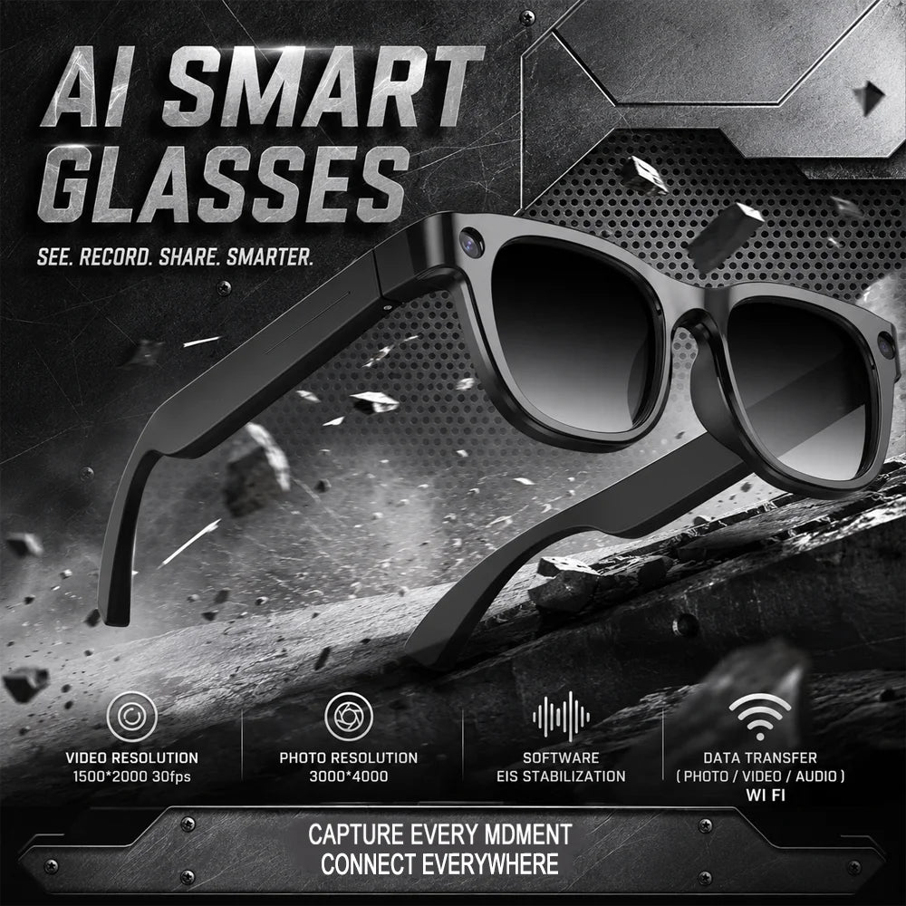 AI Smart Glasses 2026 New Model Built in 1300W HD Pixel Al Recognition AI Translation 320mAh Battery Wireless Calling Function