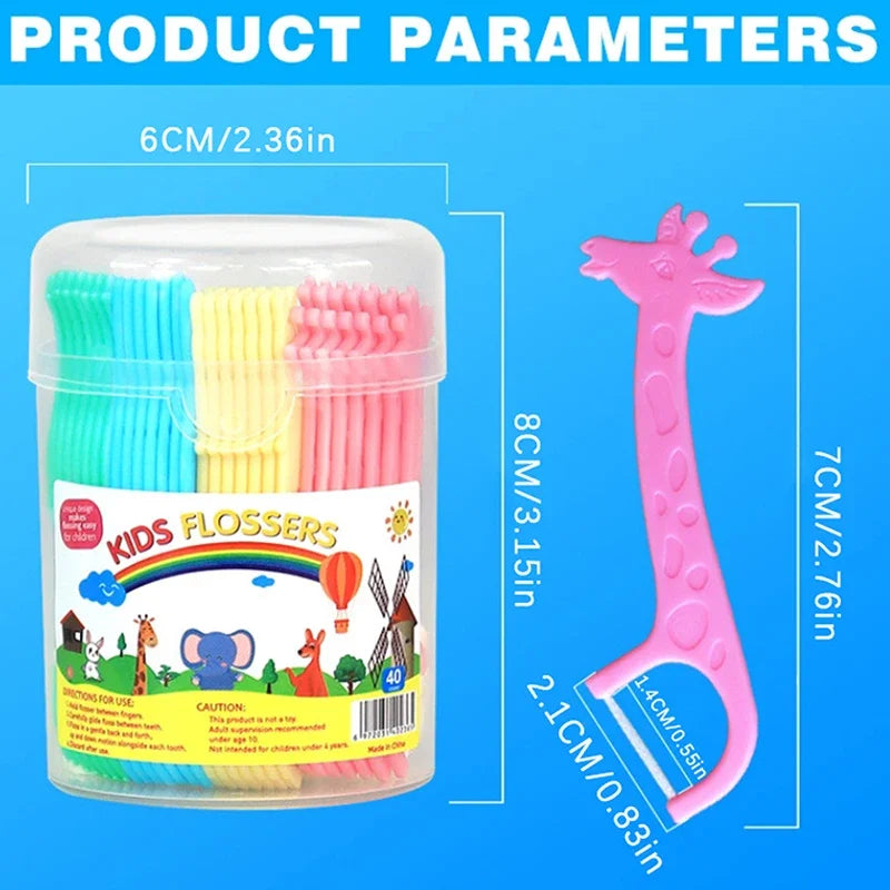 40Pcs Children's Dental Floss Animal Shape