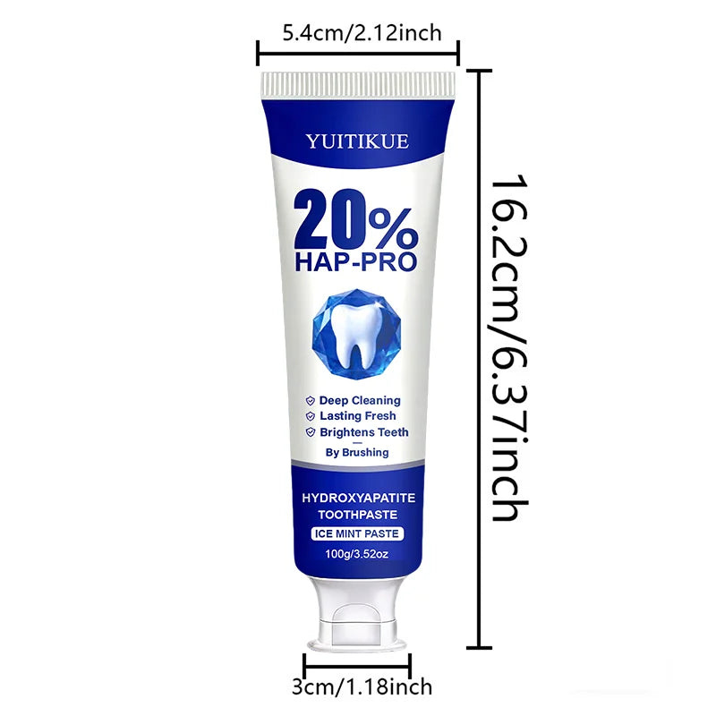 YUITIKUE 100g 20% HAP-PRO Hydroxyapatite Toothpaste, Ice Mint, Deep Cleaning, Brightening & Long-Lasting Fresh Breath Daily Care