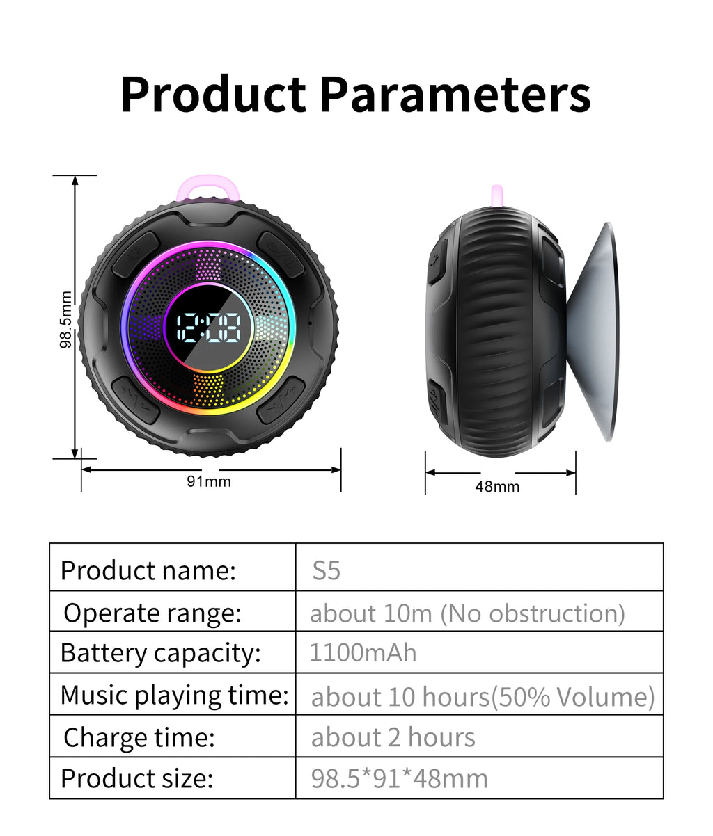 s3 Bluetooth Shower Speakers subwoofer Wireless Speaker S5 IPX7 Waterproof ENC Speakers IPX7 Waterproof Built-in Mic 10 hours