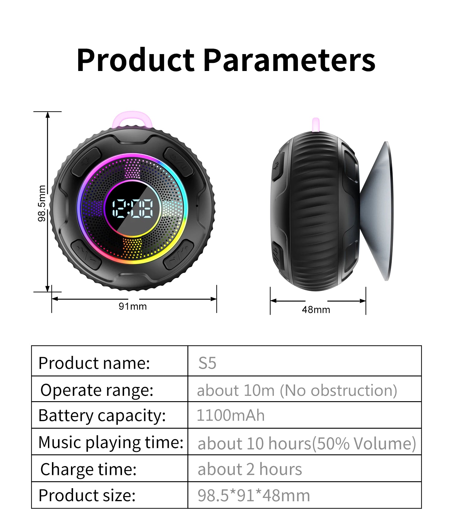 s3 Bluetooth Shower Speakers subwoofer Wireless Speaker S5 IPX7 Waterproof ENC Speakers IPX7 Waterproof Built-in Mic 10 hours