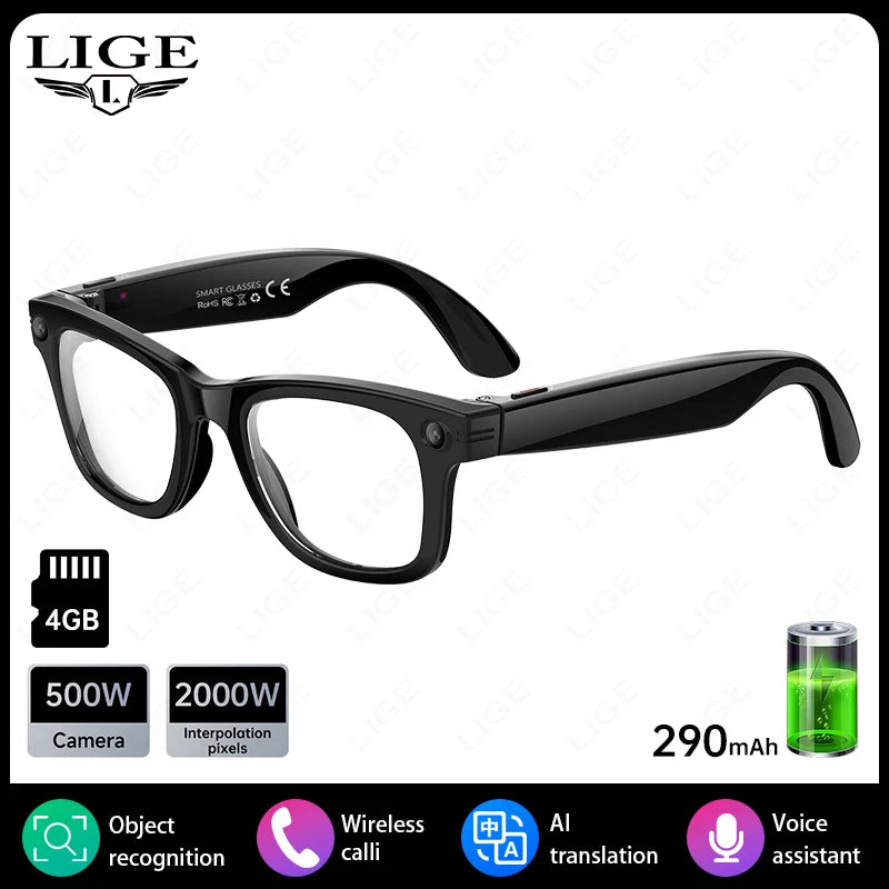AI 5 Million Pixels Smart Glasses Recording Videos Photo Recognition Answer Translation 290mAh IP66 Waterproof Bluetooth Glasses