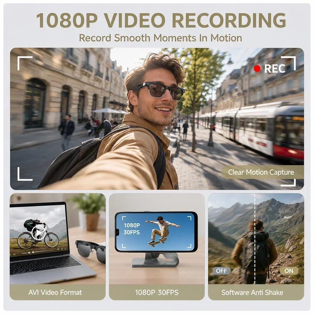 2026 New AI Smart Glasses 8MP Camera 1080P Video Recording Bluetooth Calling WiFi Transfer ENC Noise Reduction 300mAh Battery