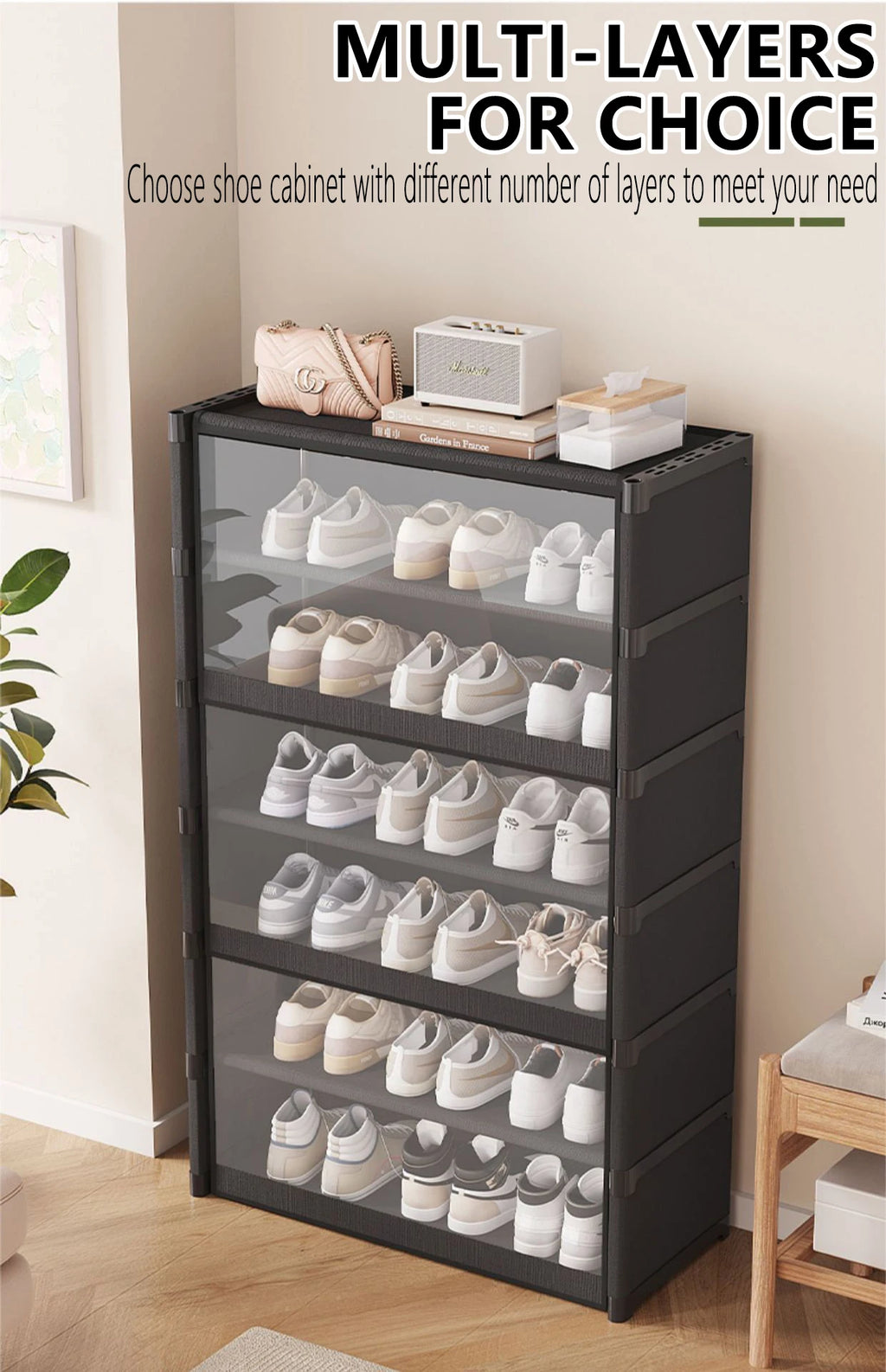 5/7-Layer Shoe Cabinet Dustproof Shoe Rack Shoe Hanger Organizer Shelf Holder Shoe Storage Cabinet Space Saving With Clear Lid