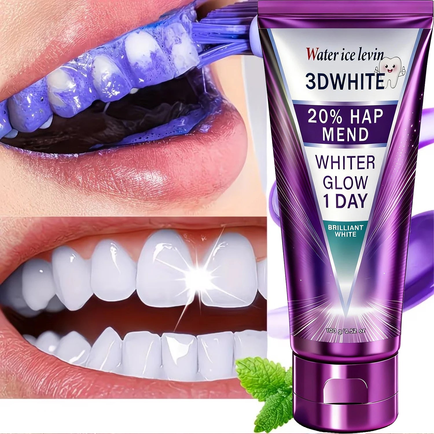 3D White Toothpaste - 1 Day Whiter Teeth, Deep Stain Remover, Cool Menthol for Fresh Breath & Strong Enamel