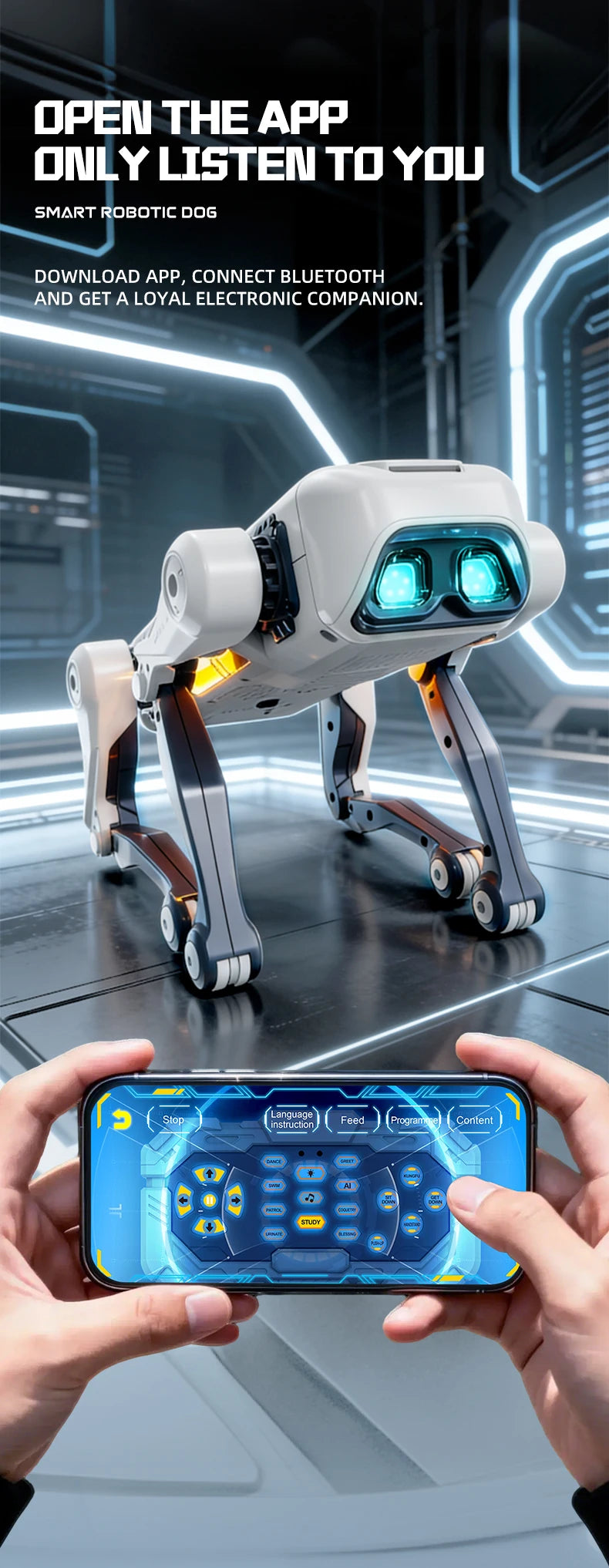 NEW AI RC Smart Robot Dog, Voice & APP Control, Programming, Dancing, Singing, 1200mAh Battery，for Kids Gift & Companion
