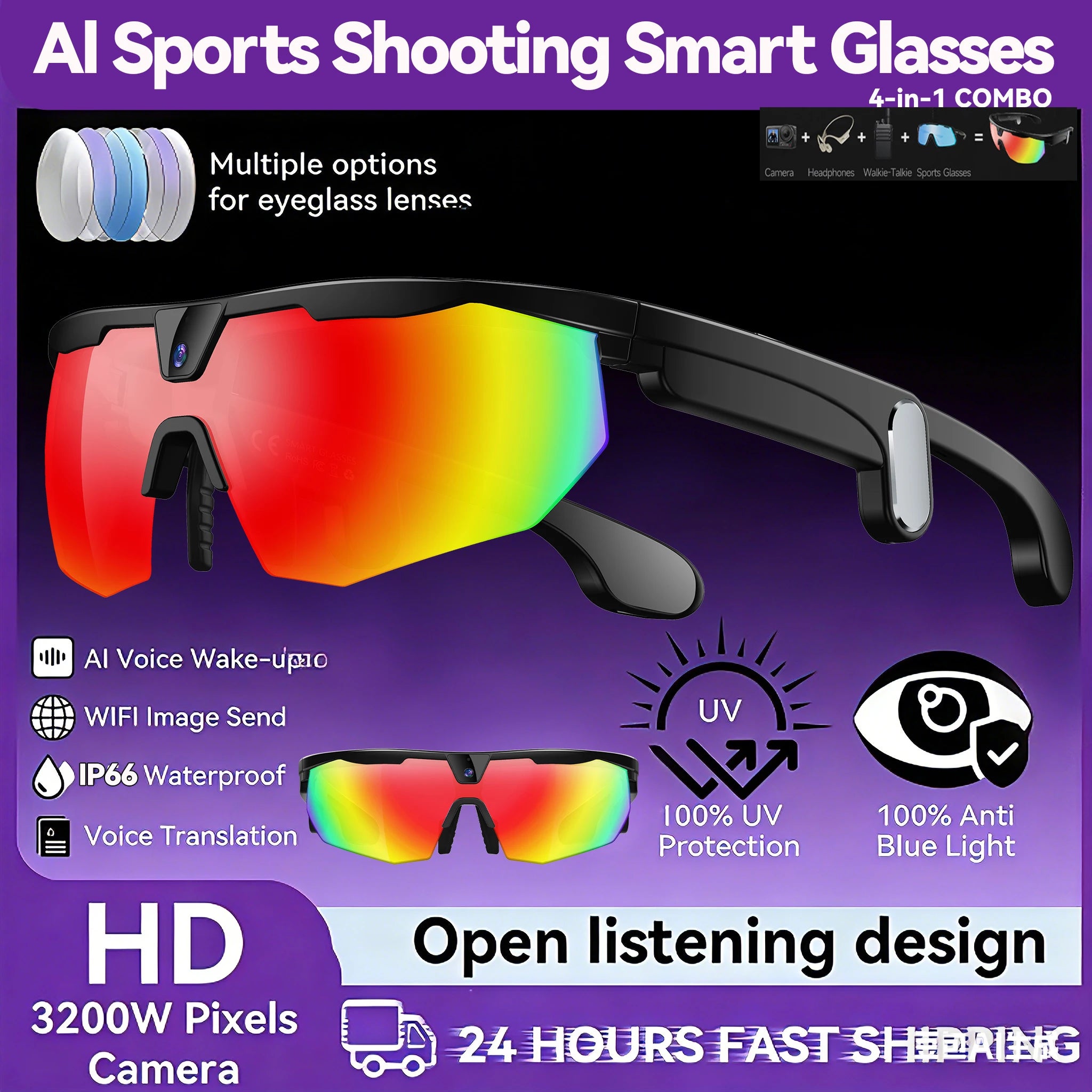New AI smart glasses for outdoor cycling featuring an 800p camera and a compact, high-definition anti-shake action camera