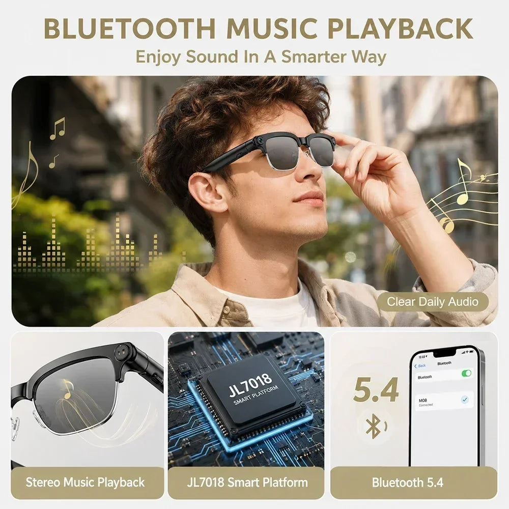 2026 New AI Smart Glasses 8MP Camera 1080P Video Recording Bluetooth Calling WiFi Transfer ENC Noise Reduction 300mAh Battery
