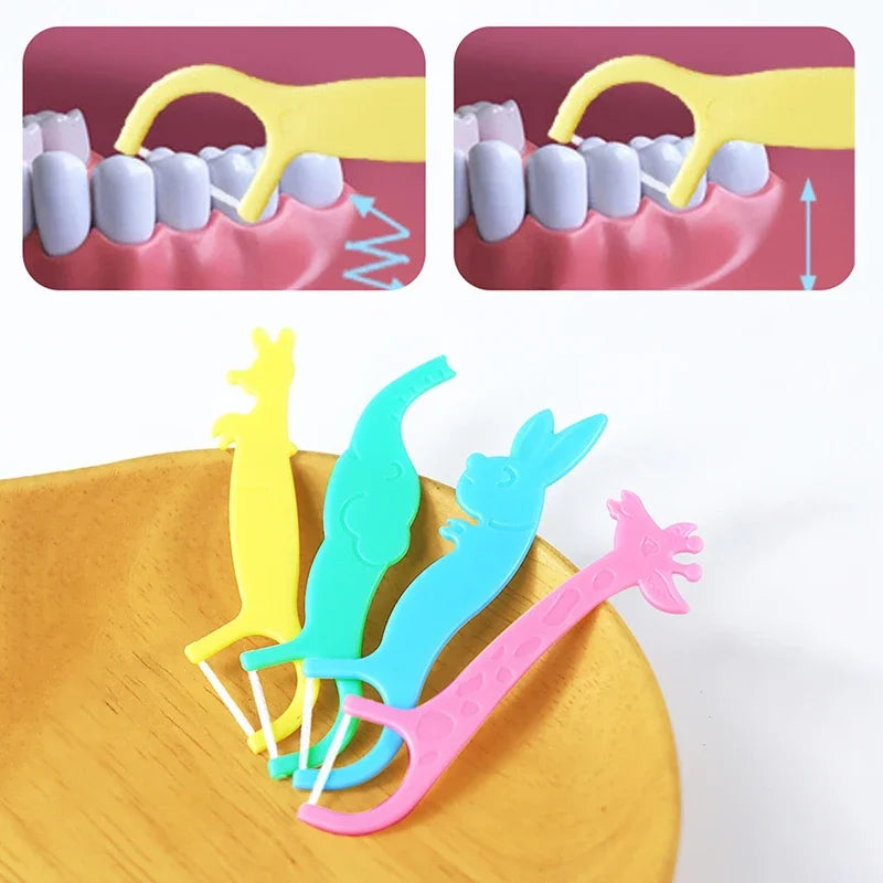 40Pcs Children's Dental Floss Animal Shape