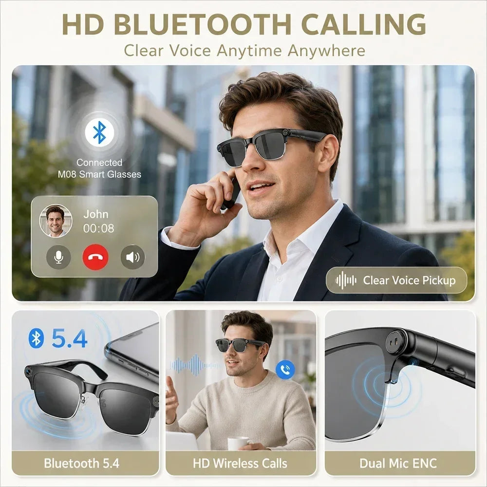 2026 New AI Smart Glasses 8MP Camera 1080P Video Recording Bluetooth Calling WiFi Transfer ENC Noise Reduction 300mAh Battery