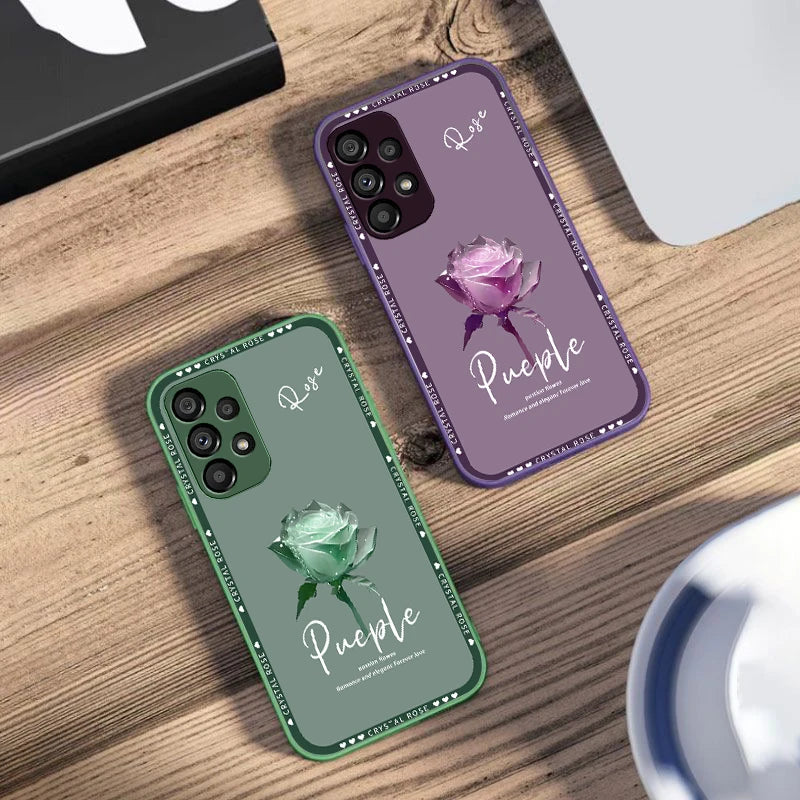 Elegant Rose Red For Samsung Galaxy S10 4G S20 11E 30 S21 21Fe 22 S24 Pro S23 Ultra 5G S8 S9 Tempered Glass Phone Case
