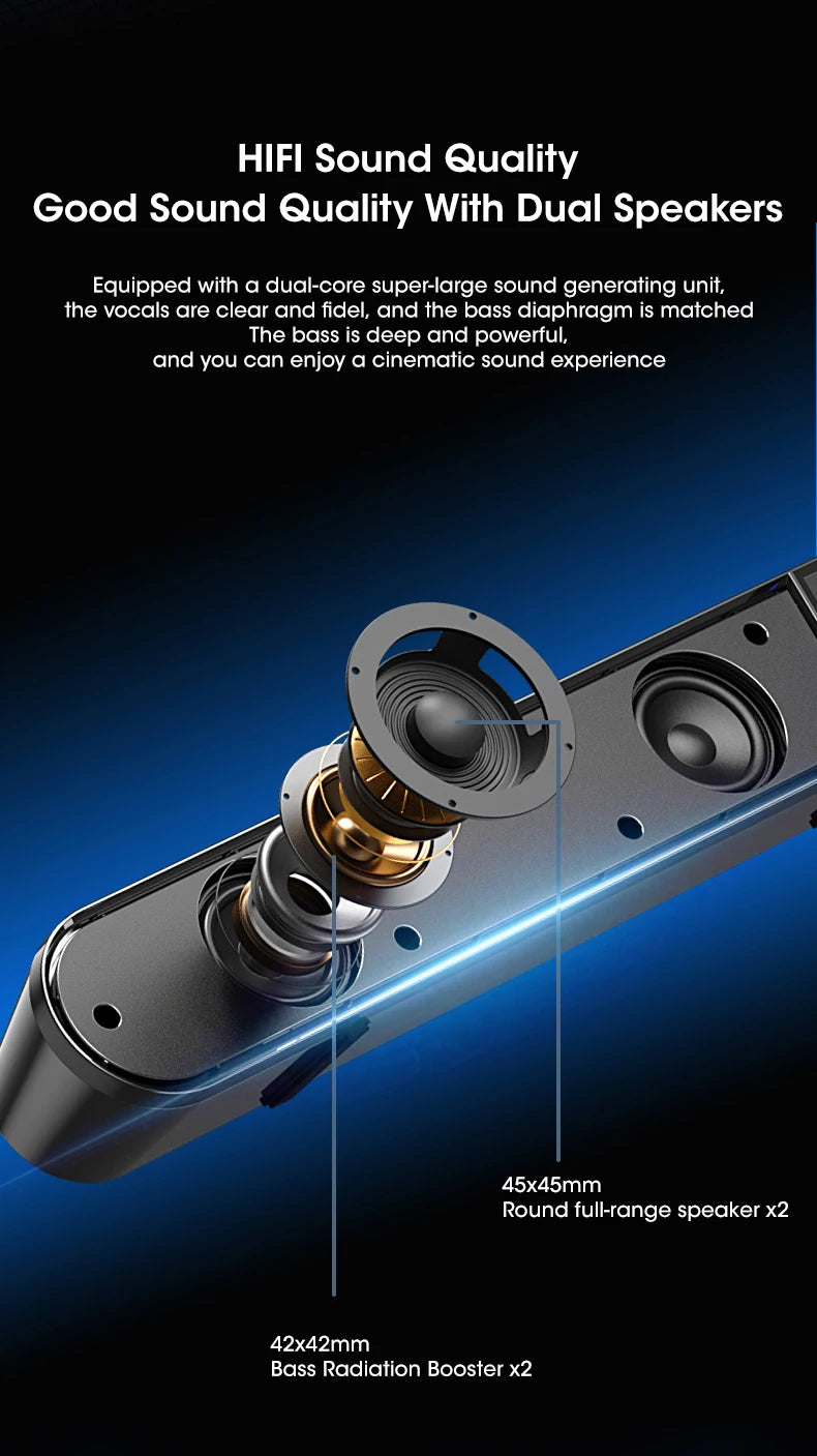 Bluetooth 5.0 4D Surround Soundbar Home Theater Stereo Subwoofer Wired Wireless Speaker for PC Laptop Gaming Movies