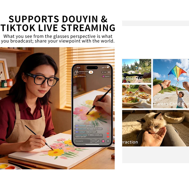2026 New AI Smart Glasses 800W HD Supports Live Broadcast Shooting and Recording Audio and Video Call Translation Smart Glasses