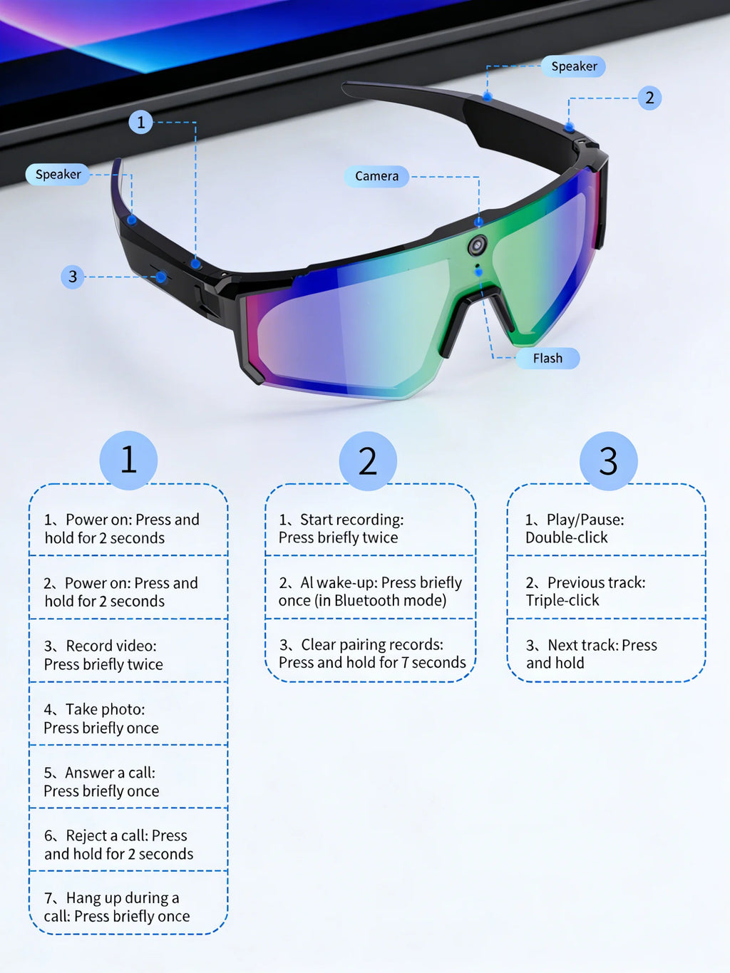 2026 New AI smart shooting&recording glasses with 800W camera, HD anti-shake bicycle riding shooting artifact, windproof goggles