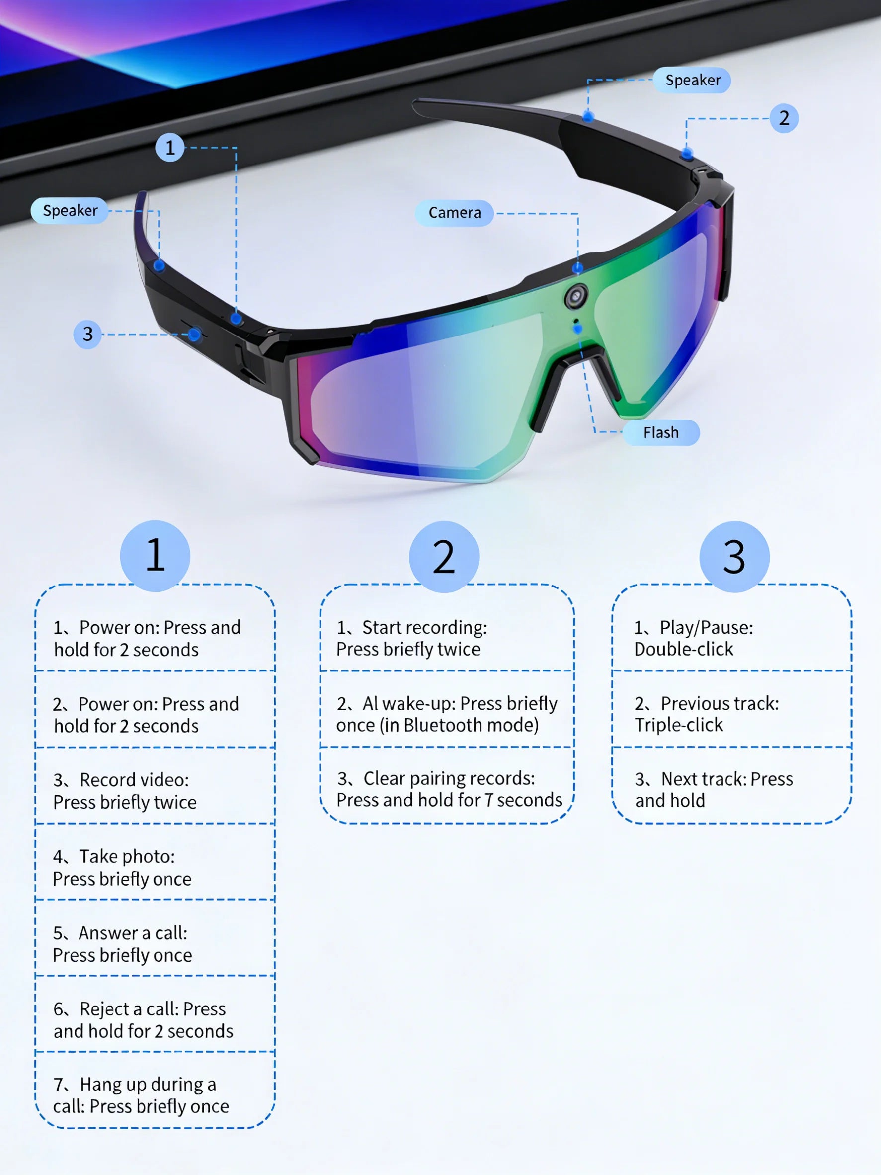 2026 New AI smart shooting&recording glasses with 800W camera, HD anti-shake bicycle riding shooting artifact, windproof goggles