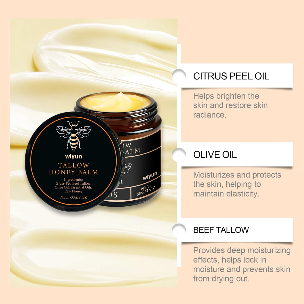 Beef Tallow Honey Moisturizer  Whipped Tallow Face Cream Body Lotion Non Greasy Nourishing Fast Absorption Skin Care