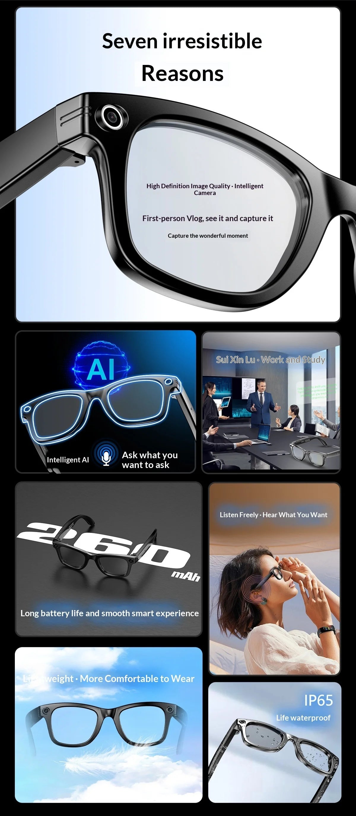 2025 AI Smart Glasses - 8MP Camera for First-Person Vlog, Voice Translation, Music & Calls, IP65 Waterproof, Ultra-Light