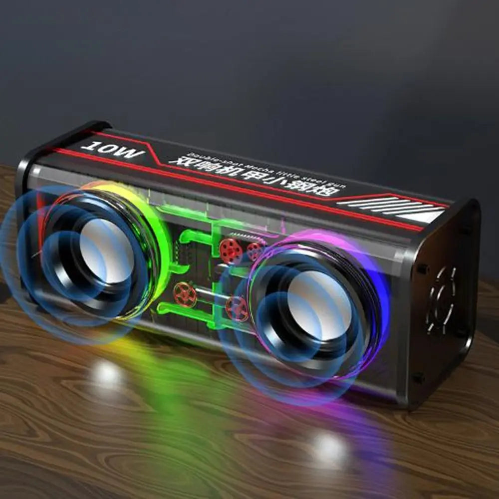 Bluetooth 5.0 V8 Transparent Mecha Speakers Double Bass Diaphragm TWS Stereo Wireless Double Bass 1800mAh Battery RGB Light