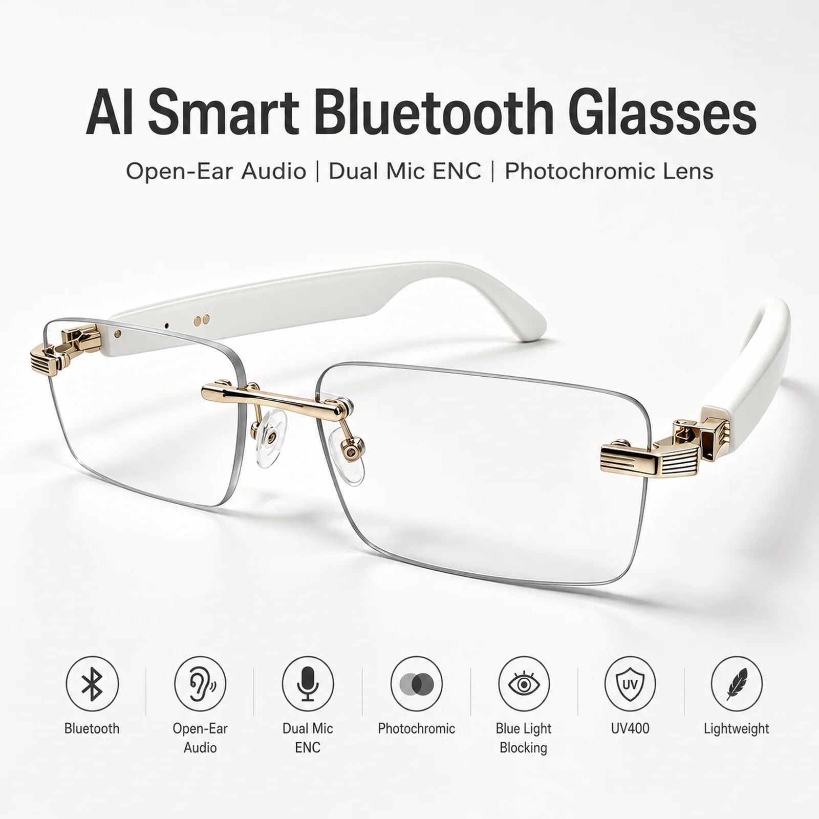 AI Smart Bluetooth Glasses Sunglasses Smartglasses Open Ear Audio Dual Mic ENC Photochromic UV400 Blue Light for Driving Use