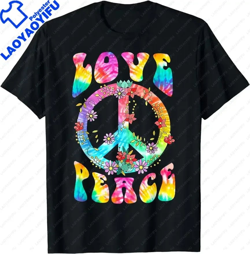 PEACE SIGN Love 60s Style Tie Dye Hippie Costume Shirt Unisex Style Shirts for Women Casual Tops Print Streetwear T-shirts