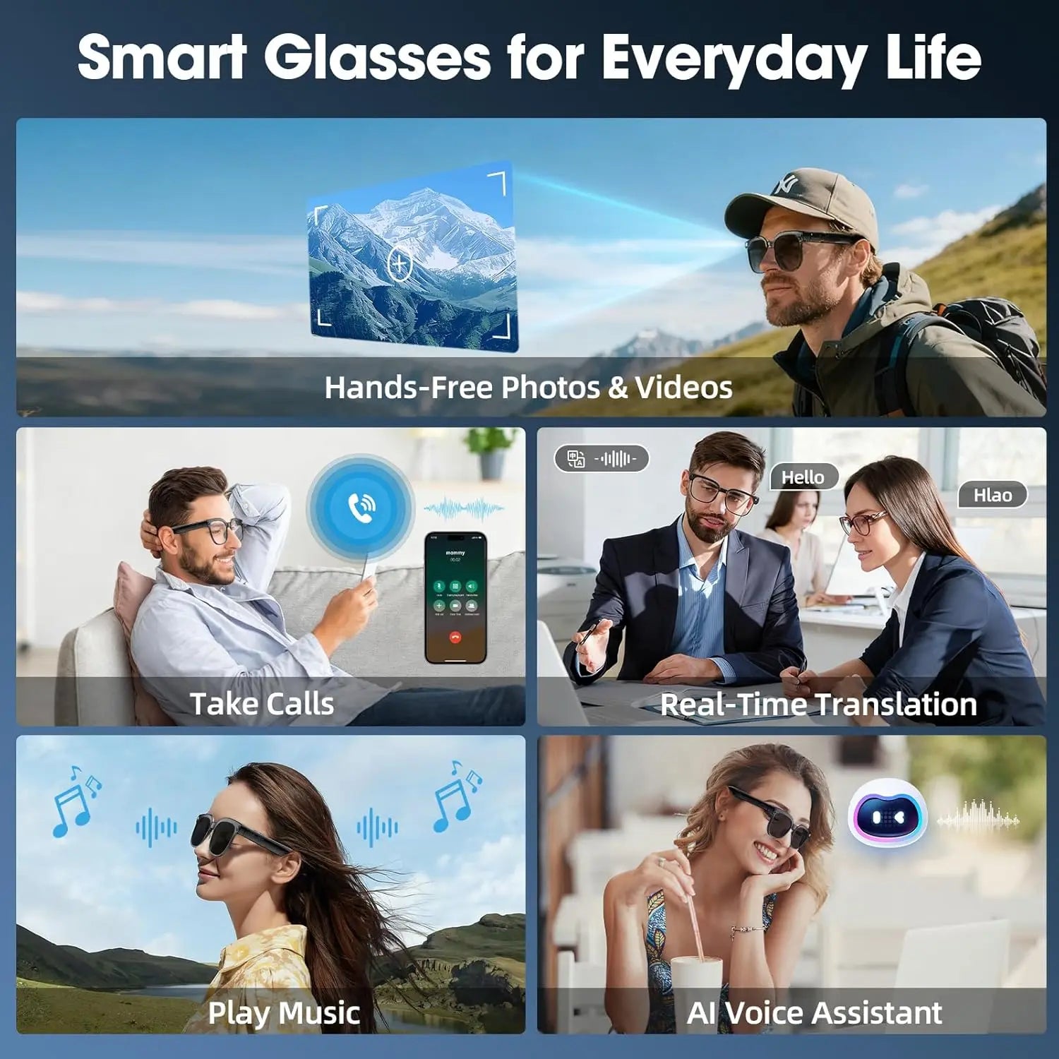 2026 AI Smart Glasses AI Translation 800W HD Camera 4K Shooting Image Bluetooth Call Recording Music Smart Sunglasses 2026 New