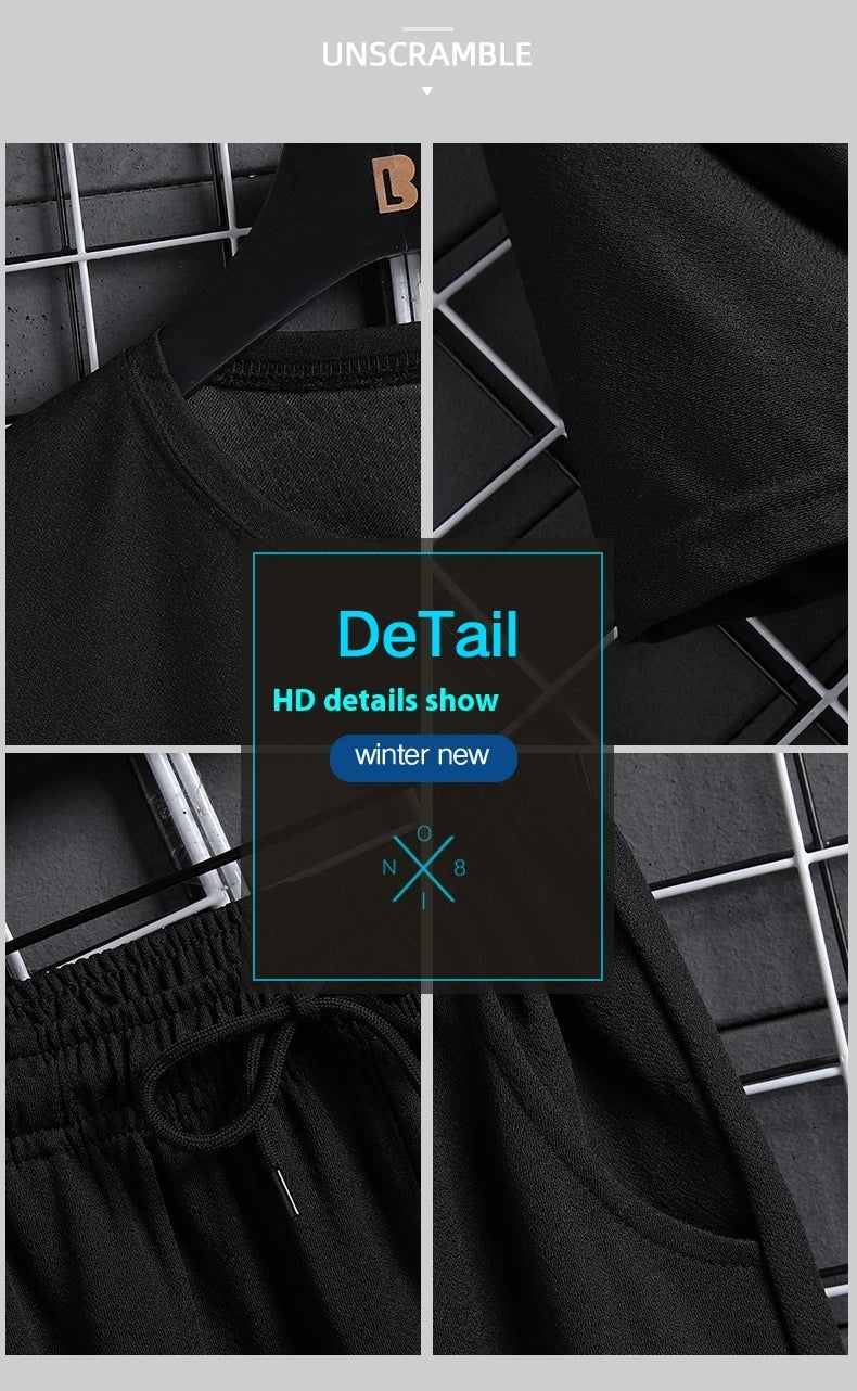 Men's summer sports suit round neck short sleeved T-shirt five quarter shorts slim fit fashion two-piece set men's clothing