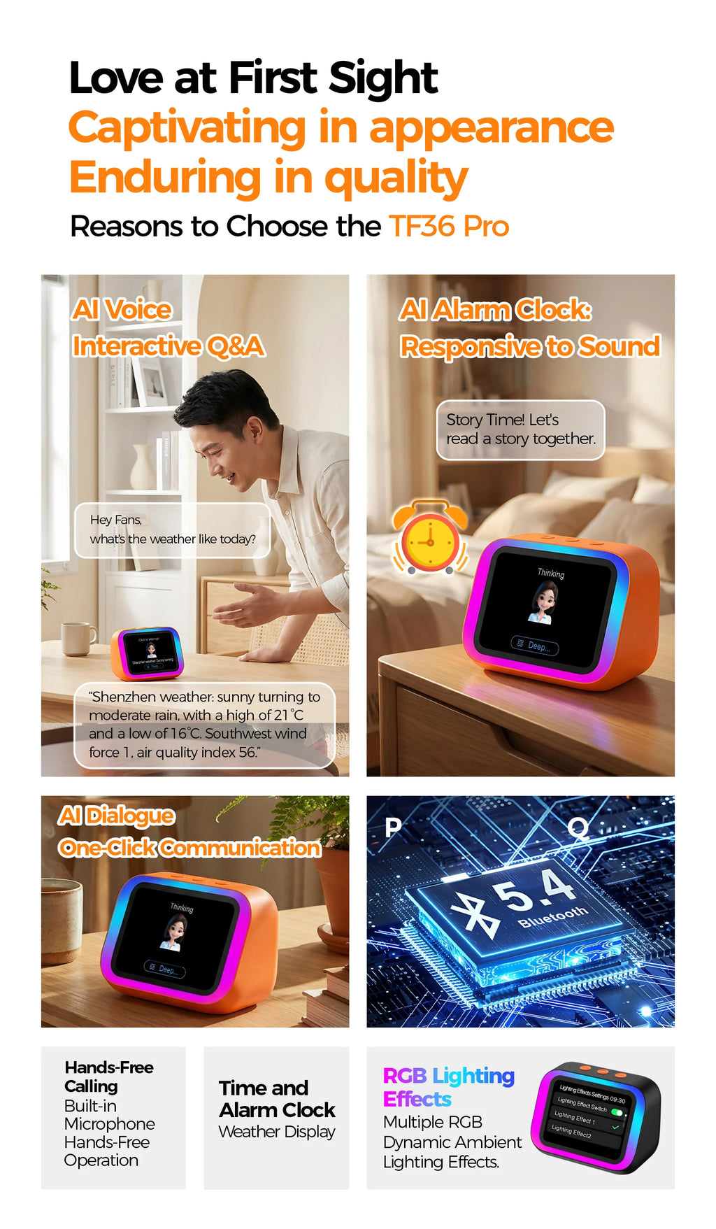 AI Bluetooth Speaker 5.4 AI voice assistant HD Touch Screen Display Electronic Album Alarm Clock Hands-free Calling