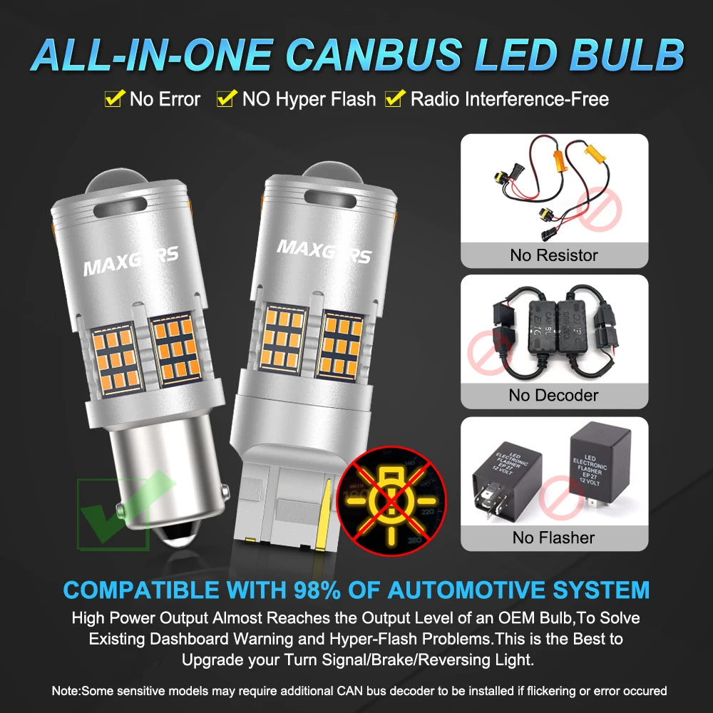 2X Super Bright P21W PY21W LED Canbus No Error 26W BA15S 1156 3000Lm BAU15S No hyper Flash Amber Turn Signal Lamp 2016 Chip Lens