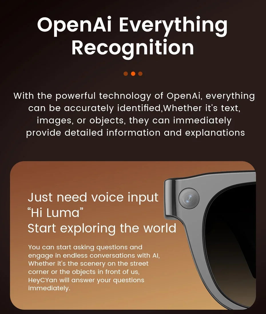AI Smart Glasses 2026 New Model Built in 1300W HD Pixel Al Recognition AI Translation 320mAh Battery Wireless Calling Function