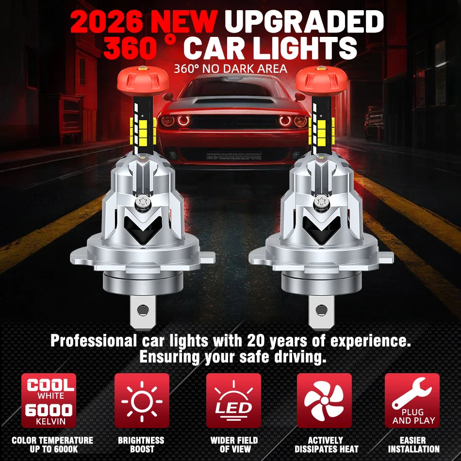 3D H7 H1 LED Car Headlight Bulb H11 H4 Canbus 3000W 4000000LM Light for Car 360 Turbo LED Mini HeadLamp Wireless with Fan 6000K