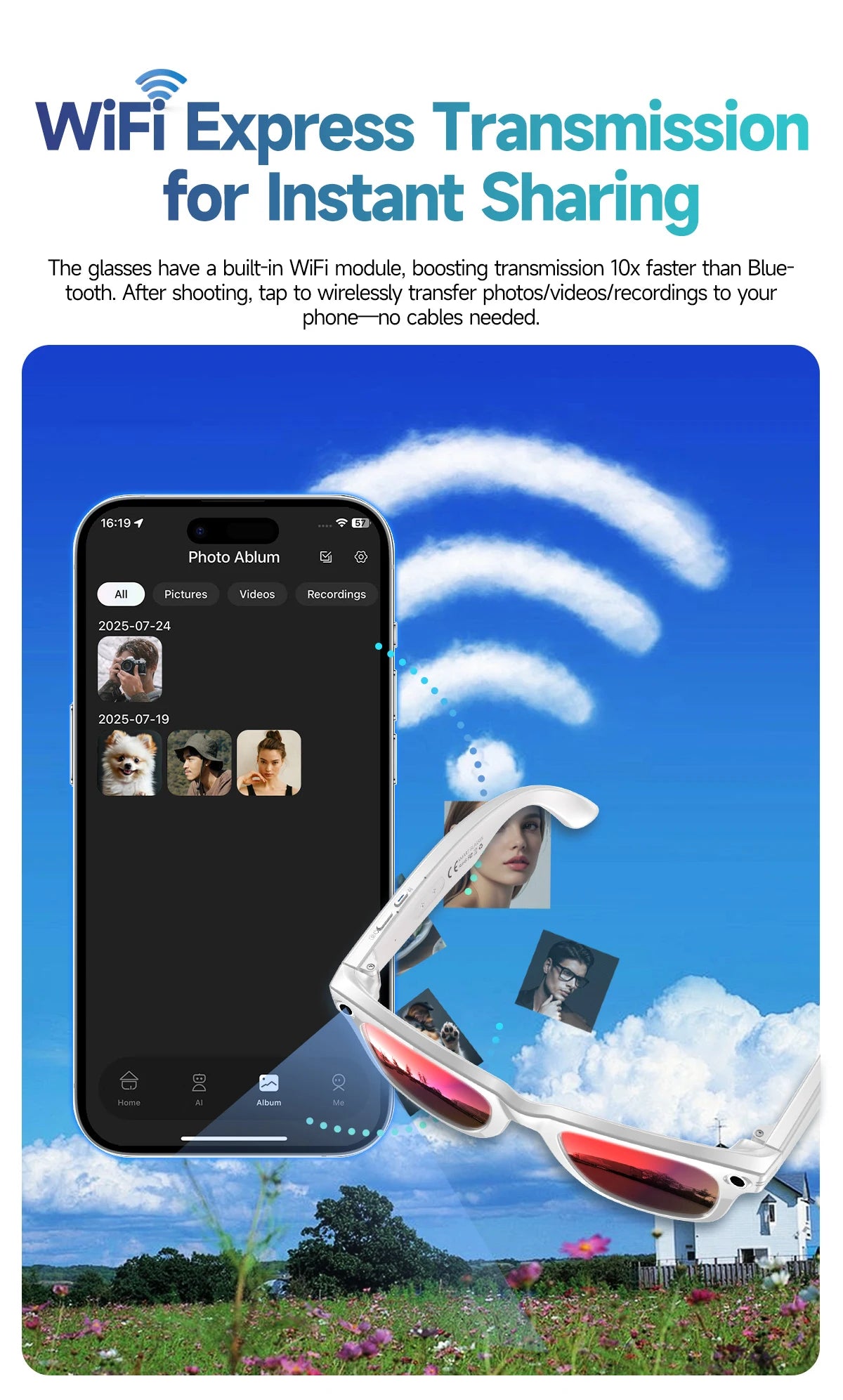 AI Smart Glasses 800W Anti Shake Camera Video Recording Languages Translation Sunglasses For Man Woman Bluetooth Call Music Play
