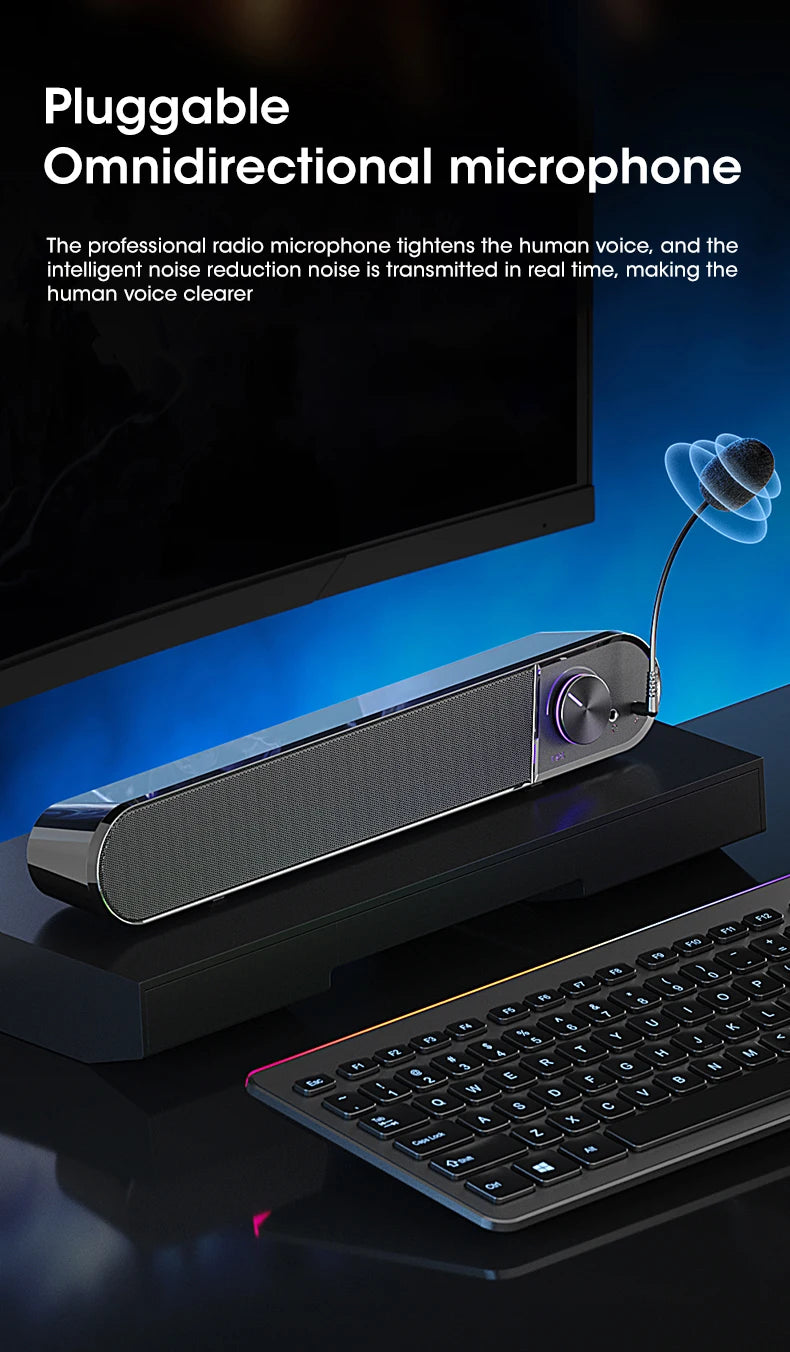 Bluetooth 5.0 4D Surround Soundbar Home Theater Stereo Subwoofer Wired Wireless Speaker for PC Laptop Gaming Movies