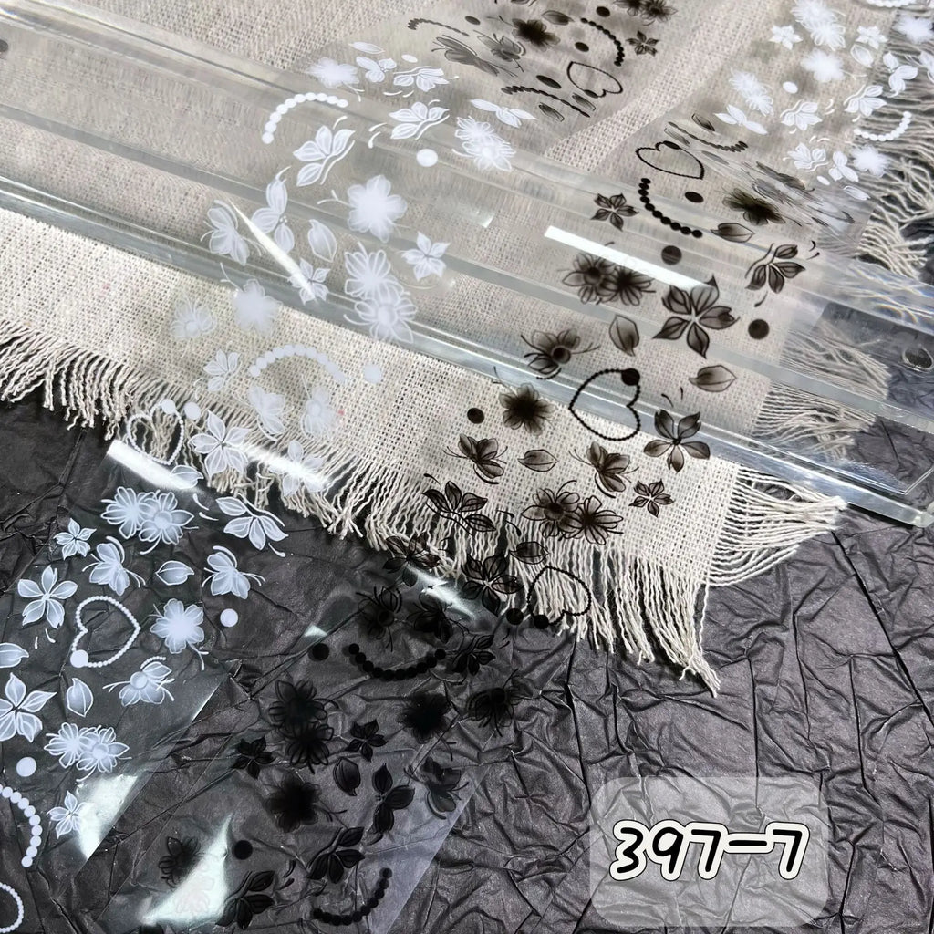 1 Box Black White Strapes Nail Foils for Transfer Paper Bowknot Flowers Nails Wraps Denim Plaid Nail Art Decorations