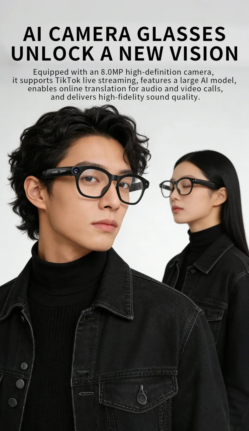 2026 New AI Smart Glasses 800W HD Supports Live Broadcast Shooting and Recording Audio and Video Call Translation Smart Glasses