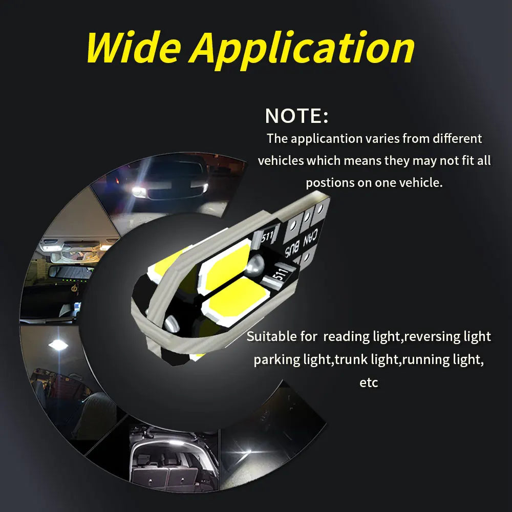 20PCS/PACK T10 5730 8SMD Canbus LED Bulbs W5W 192 194 168 501 2980CW 12V Super Bright White Car Interior Map Dome Parking Lights