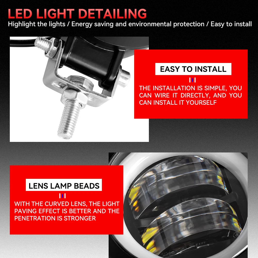 Car 3 Inch Round LED Work Light Spot Light Halo Angel Eye 12V 24V For Trucks ATV SUV Dirt Bike Motorcycles Healdight