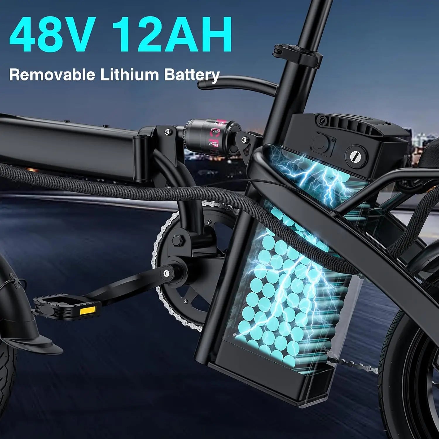 Electric Foldable Bike 520W Motor 24MPH 32Mi 48V 10Ah 3-Level Pedal Assist 14in UL2849, Custom