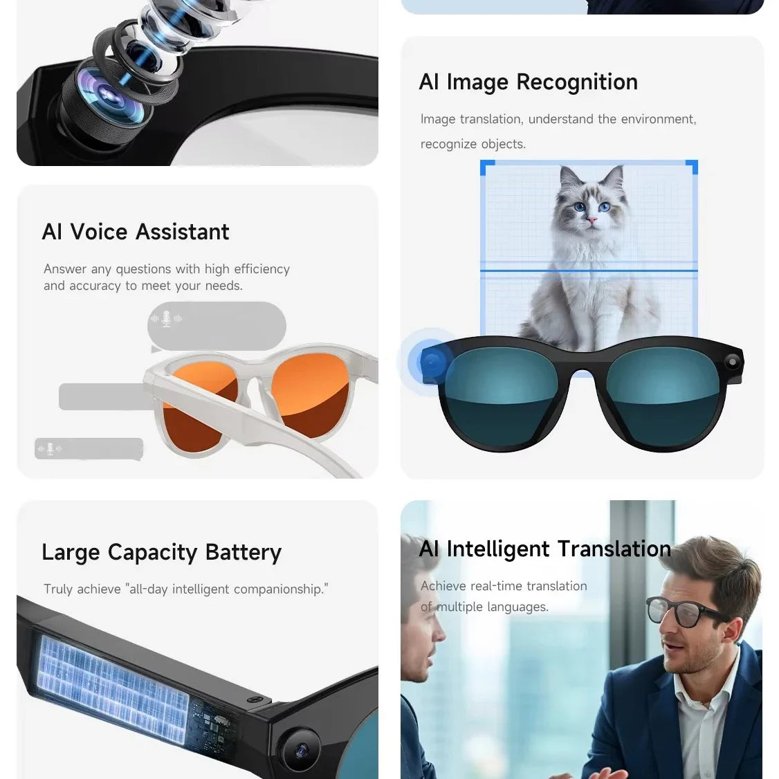 2026 New AI Smart Glasses for Photography And Video Intelligent Interactive Translation Feature Compatible with IOS And Android