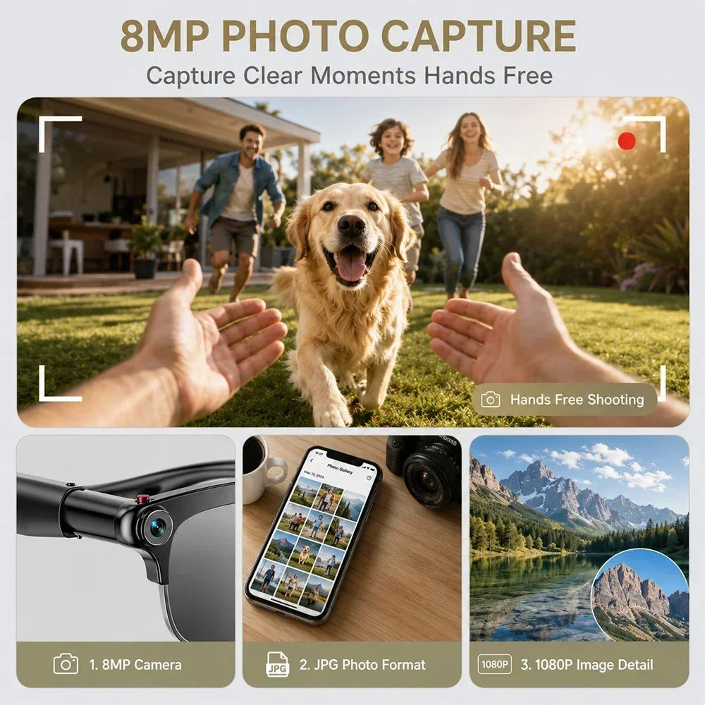 2026 New AI Smart Glasses 8MP Camera 1080P Video Recording Bluetooth Calling WiFi Transfer ENC Noise Reduction 300mAh Battery
