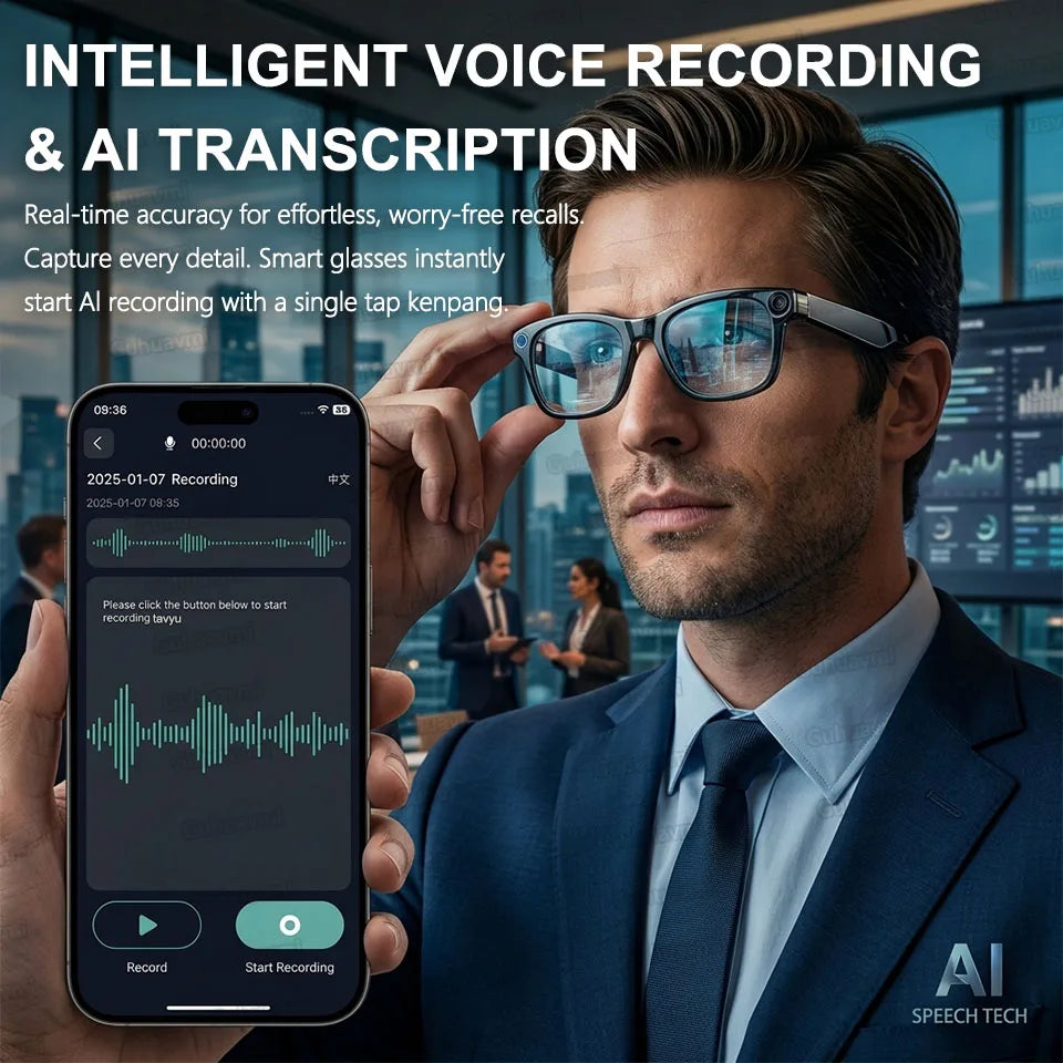 AI Smart Glasses 800W Anti Shake Camera Video Recording Languages Translation Sunglasses For Man Woman Bluetooth Call Music Play