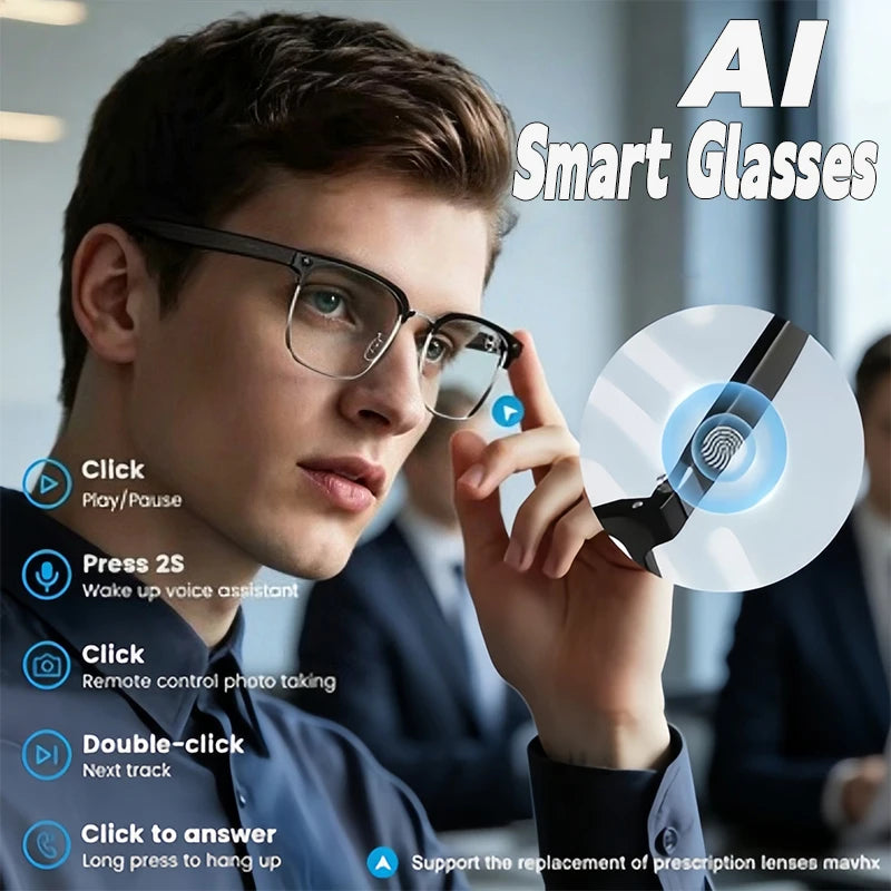 2026New AI Smart Glasses 120+Language Translation 800W Pixel Camera Video Music Player Call Business 8K Color Change Glasses Men