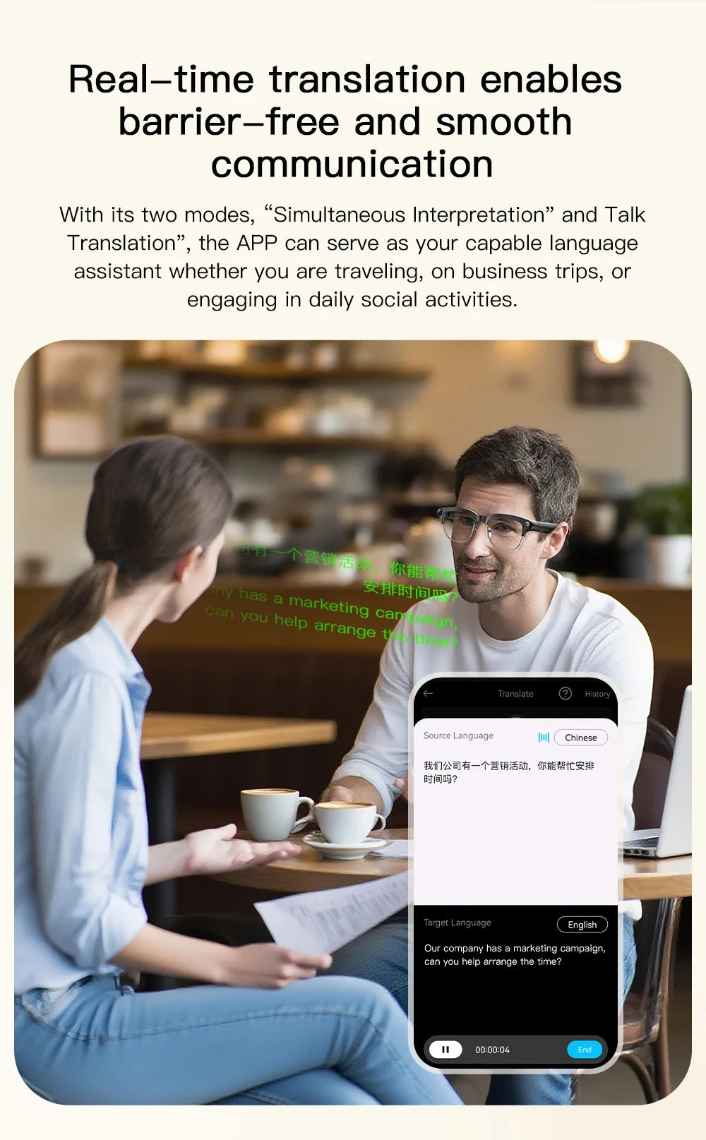AI Smart Glasses 800W HD Camera Real-Time Translation Voice Assistant Bluetooth Wearable 2GB RAM 300MAH Smart Glasses Men Women