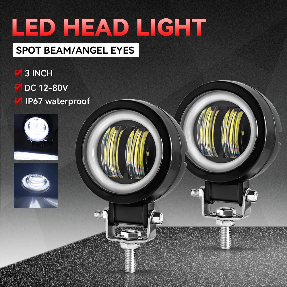 Car 3 Inch Round LED Work Light Spot Light Halo Angel Eye 12V 24V For Trucks ATV SUV Dirt Bike Motorcycles Healdight